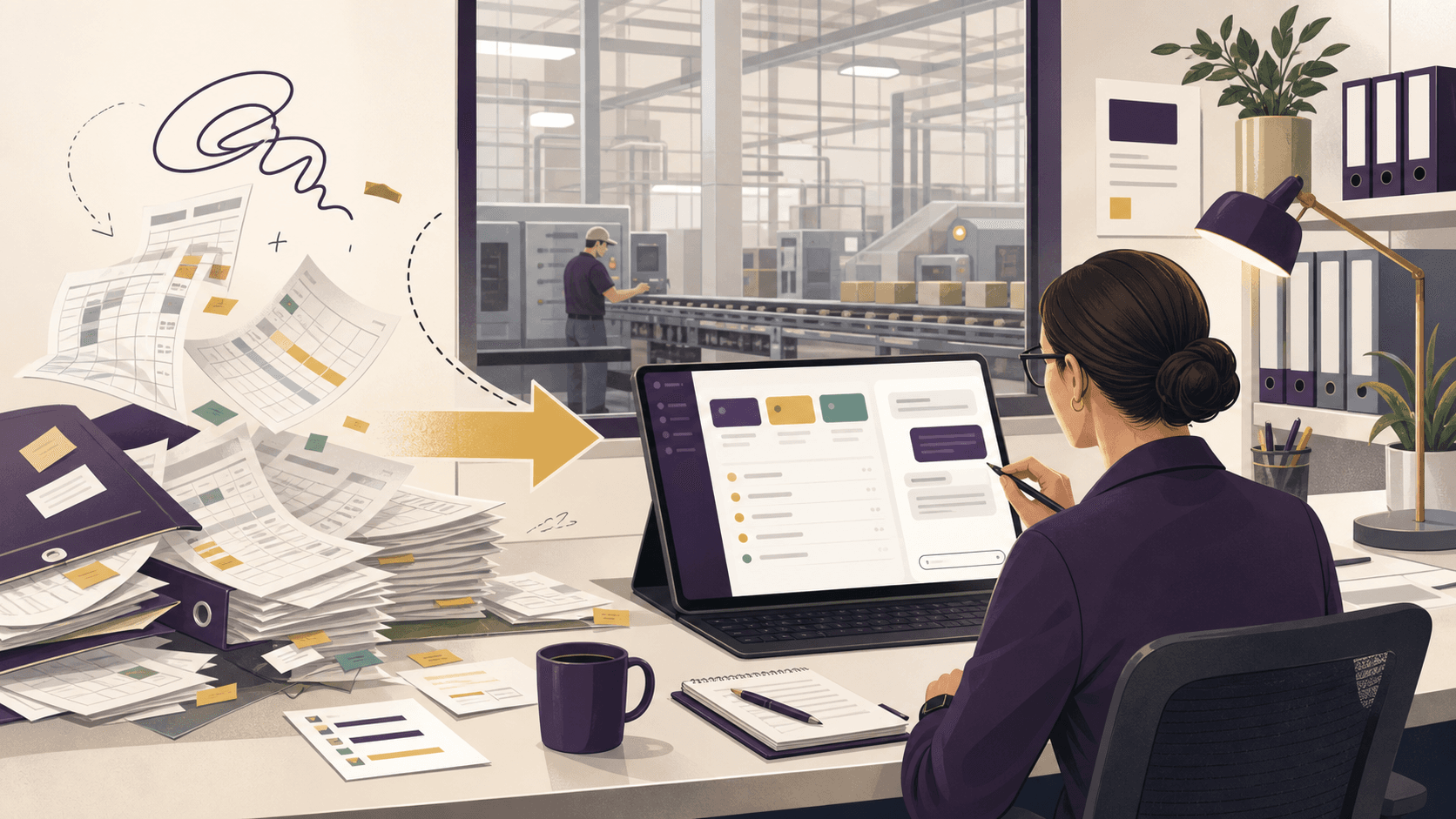 Illustration of manual spreadsheet reporting becoming an organized DashboardGenius workflow
